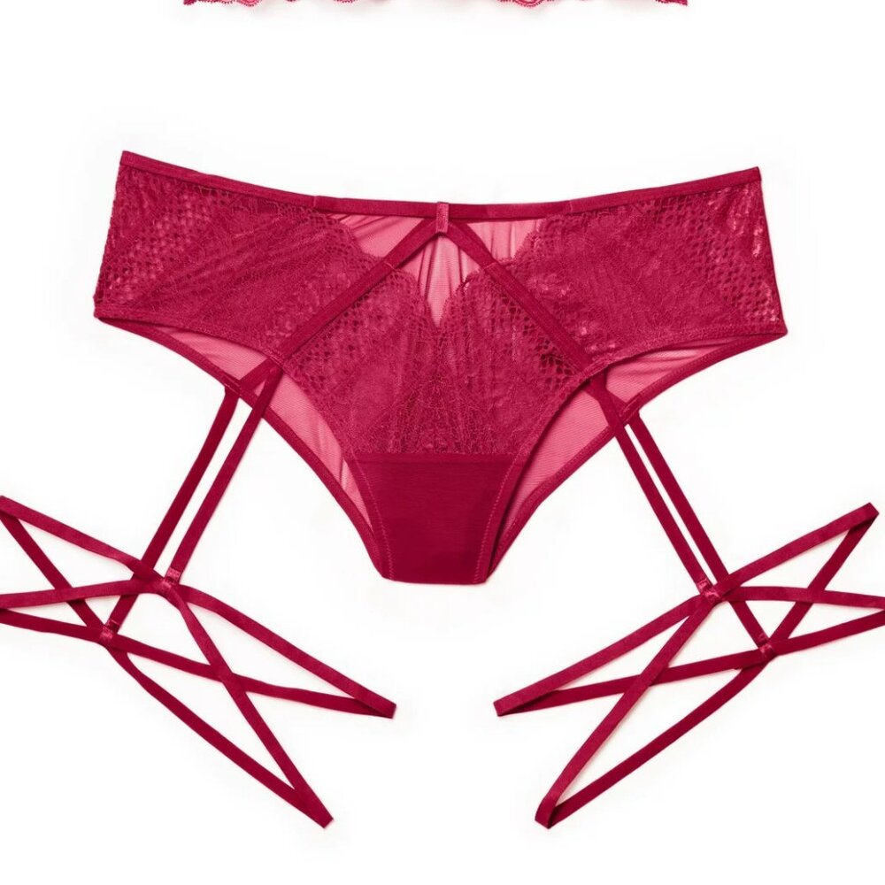 Adore me Odette unlined red lace panties with leg straps Plus Sz 3x Romantic NWT